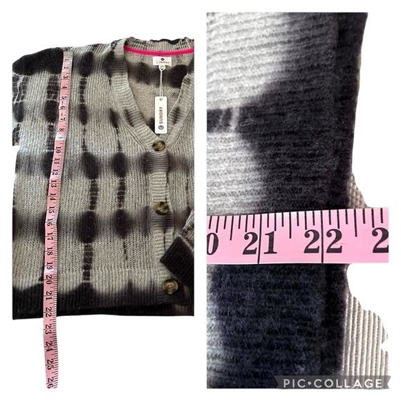 SUNDRY Boxy Cardigan Gray Charcoal Tie Dye Oversized Sweater Merino‎ Wool Blend - Picture 7 of 13
